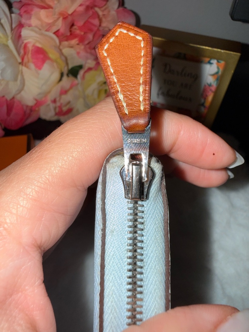 Hermès Silk In Compact Zip Wallet Blue Leather Bifold - Picture 7 of 16